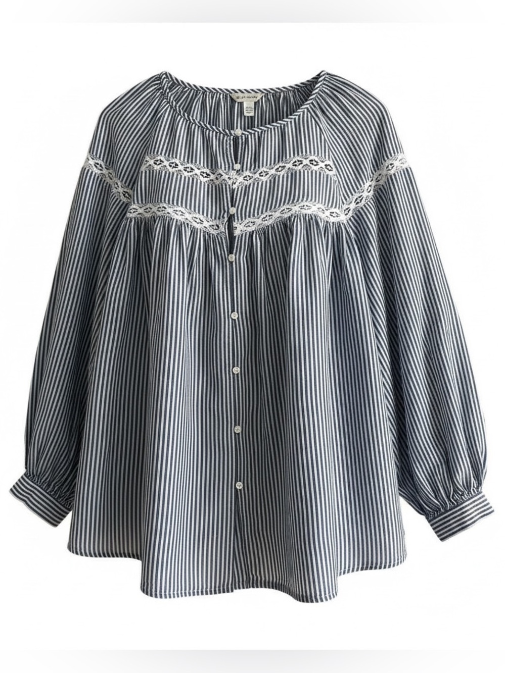 Old Navy Striped Lace Trim Button Front Boho Blouse Top 2X EUC